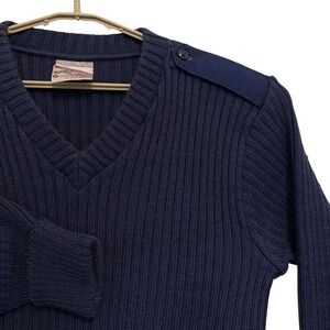 Brigade Quartermasters Navy Wooly Pully V-Neck Sweater Military Men 46 Large VTG
